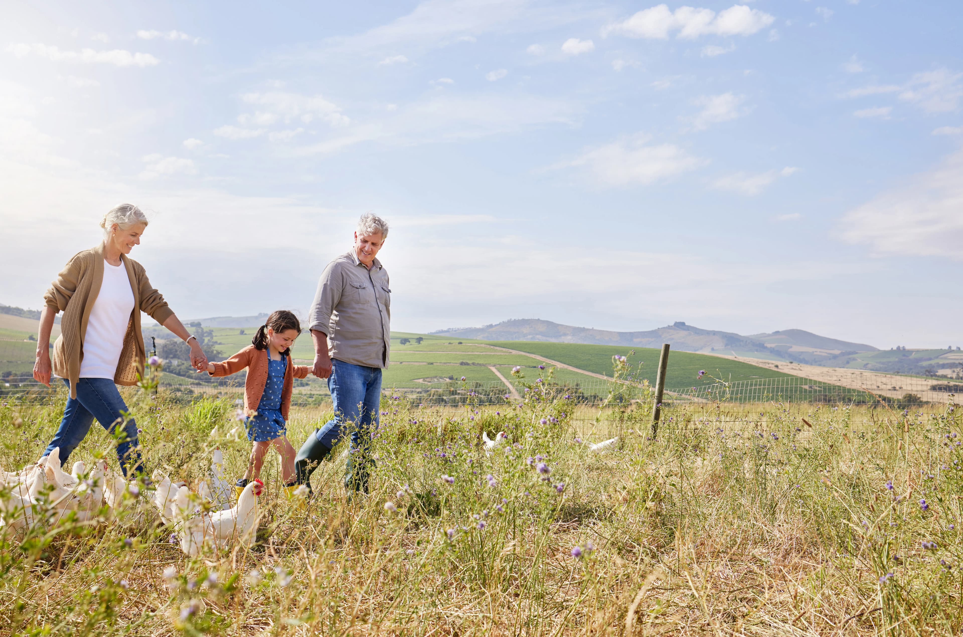 Rural landscape with family